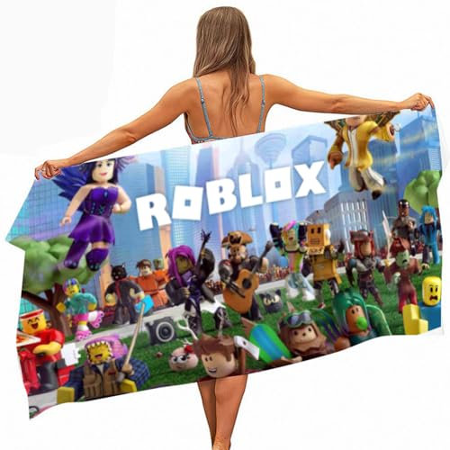 JXBBAAC Robllox Strandtuch, Badetuch Handtuch Mikrofaser Strandtuch Anime Kinder Duschtuch Schnell Trocknend Badehandtuch Tragbares Duschtuch Camping Handtuch für Strand Gym Reise Sauna (150x75CM)