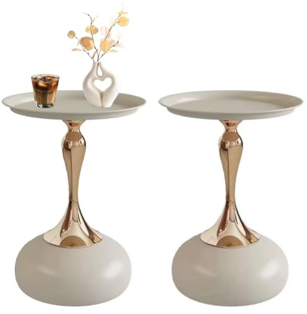 Xisilla beistelltisch rund Weiß Kleiner Tisch für Kaffeetasse/Bücher/Vase/Dekoration （Zwei Stücke）