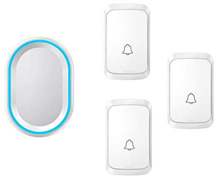 WOTZOV Wireless Doorbell, 3 Push Button And 1 Receivers,Waterproof Wall Plug-In Cordless Door Chime with Power-Off Memory Function,LED Flash,300M Range,58 Ringtones,4 Volume Levels,White,White