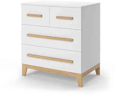 VitaliSpa Kommode Malia, Kommodenschrank, Weiß/Eiche, 80 x 88 cm mit 4 Schubladen