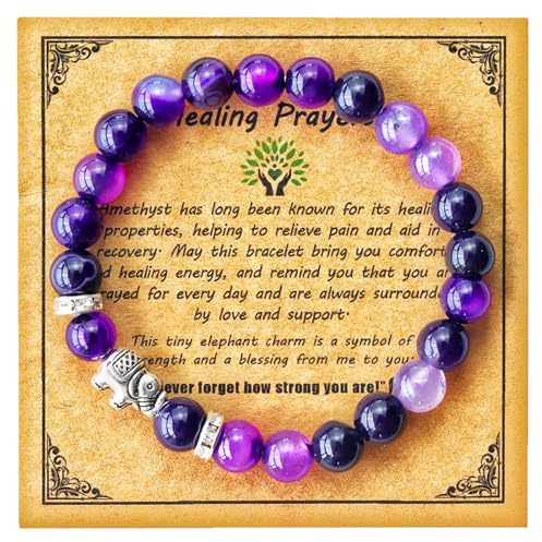 Prizmxed Natürliches Amethyst armband Damen Achat Elefanten-Amulett, Heilsteine Armband heilt Herzschmerz und steigert die Motivation, elastisches Design 8mm，Inspirierende Geschenke