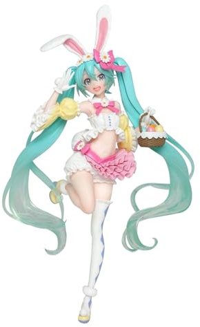Miku Figurine Statue Miku Action Modèle Anime Girl Sculpture Rose Blanc Costume Lapin Position debout 23 cm PVC Objets de collection Ornements de Bureau Décoration