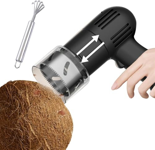 Electric Coconut Opener & Scraper, Portable Tool with Shredder, Punch & Shell Opener - Stainless Steel for Young/Mature Coconuts (Easy Home & Kitchen Use)