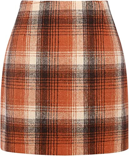 WINKEEY Rock Damen Kariert Klassischer Bleistiftrock Herbst Winter Minirock High Waisted Bodycon Pencil Skirt