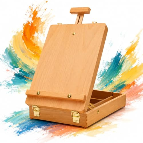 Caballete Pintura, Caballete Mesa Madera de Haya con Caja de Almacenaje