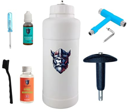 Ragnar Skateboard Bearing Cleaning & Lubrication Kit – Complete Maintenance Set with Bearing Cleaning Bottle, Synthetic Speed Grease, Citrus Degreaser, T-Tool, Brush & Screwdriver