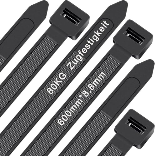Kabelbinder Schwarz 600mm x 8,8 mm, WLEAD 50 Stück extra starke Kabelbinder mit 80kg Zugfestigkeit UV-beständig große Nylon-Kunststoff selbstsichernde multifunktionale