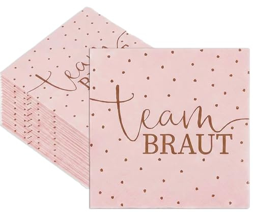 PLUSHCEWT JGA Servietten Rosegold,40 Stück Servietten Team Braut in Roségold,Rosa Team Braut Papierservietten,Stilvolle jga deko Tischdeko Party Deko JGA Tischdeko Junggesellen