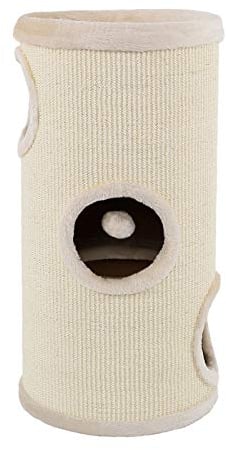 lionto Kratztonne aus Sisal mit Spielball & Plüschrand, Höhe 70 cm, Stabiler Kratzbaum für kleine & große Katzen, perfekte Krallenpflege & Beschäftigung, viele Versteckmöglichkeiten, Ø 36 cm, beige