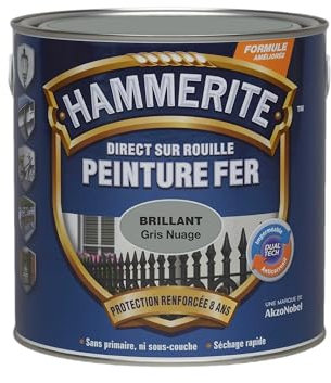 Hammerite Peinture Métal Direct sur Rouille - Anticorrosion, imperméable, direct sans sous-couche - Gris Nuage Laqué 2,5 L