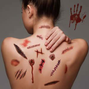 Halloween Schminke,18 Blatt Halloween Kostüm Damen Kinder, Halloween Deko Zombies Vampir Cosplay Halloween Party Accessoires Prop Dekorationen Aufkleber(Zombie-Tattoos)