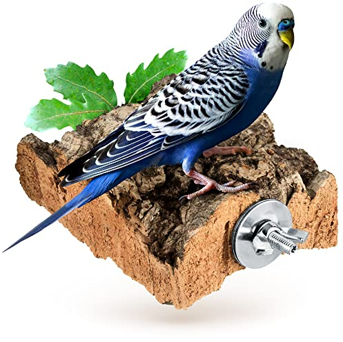 XL Kork-Pickstein für Vögel & Nager. Pickstein aus Naturkork (natürliche Korkrinde) zum Anknabbern & Knuspern | desinfiziert | Vogel Zubehör & Spielzeug aus Kork. Befestigung aus Edelstahl