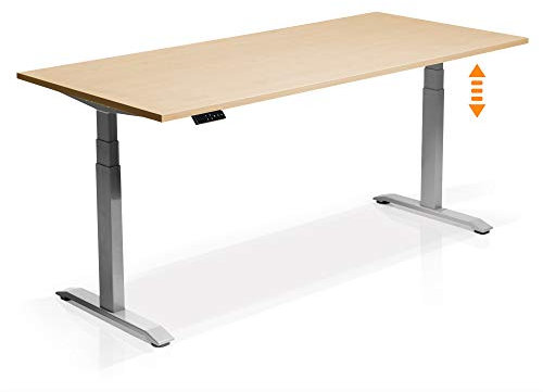 Elektrisch höhenverstellbarer Schreibtisch Office One mit Memory-Steuerung und Softstart/-Stop, Material Tischplatte Dekorspanplatte, 180 x 80 cm, ahornfarbig, grau