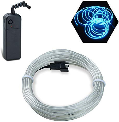 Podazz El Wire 9.8ft/3m Ice Blue, Neon Glowing Strobing Electroluminescent Wire with 3 Lighting Modes, Battery Operated El Light for Halloween Decor, Parties, Xmas Tree, Cosplay, Car Bar Decor