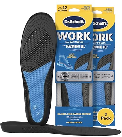 Dr. Scholl's Work Insoles (Pack) // All-Day Shock Absorption and Reinforced Arch Support That Fits in Work Boots and More (for Men's 8-14, Also Available for Women's 6-10) 1 Pair (Pack of 2) 2 Count
