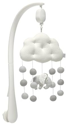 Mamas & Papas Welcome to The World Cloud and Elephant Musical Mobile with Pom Poms, Grey Elephant