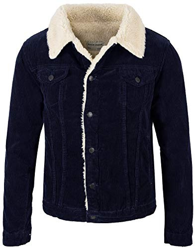 Rock Creek Herren Cordjacke Winterjacke Teddyfutter Jeansjacke Herrenjacke Herren Winter Jacken Teddyfellkragen Parka Warm H-211 Navy 3XL
