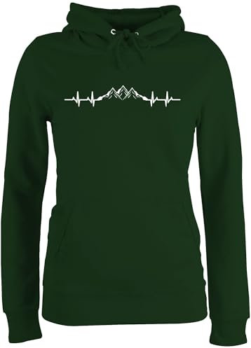 Shirtracer Pullover Damen Hoodie Frauen - Skiurlaub Apres Ski - Berge Herzschlag I Geschenk Bergliebhaber I Bergliebe - L - Dunkelgrün - wanderbekleidung Party Outfit valemtinstagsgeschenk Berg