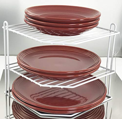 Buckingham 3 Tier White Corner Plate Rack Kitchen Cupboard Tidy Storage Organiser Dish Rack Space Saving Shelf Organiser 23 Cm