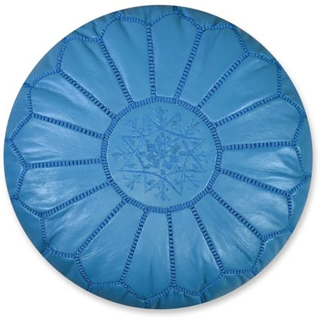 Poufs&Pillows Marokkanischer Echtleder Pouf - Handgefertigt - Gefüllt Geliefert - Ottoman, Sitzsack, Fußhocker, Puff (Türkis)