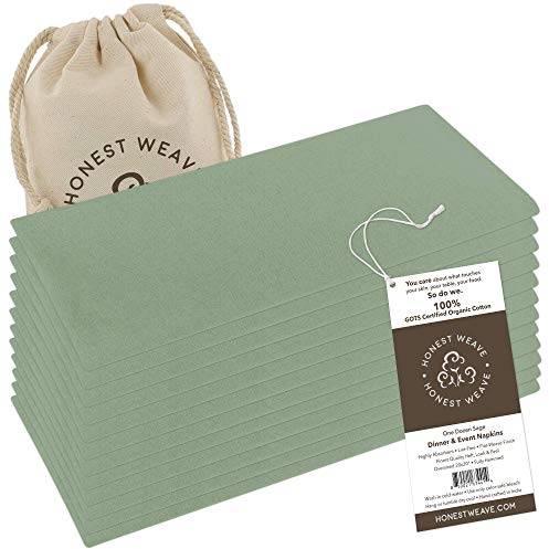 HONEST WEAVE GOTS-zertifizierte Bio-Baumwolle, waschbare Stoffservietten-Sets für den täglichen Gebrauch, Dinner-Partys, Hochzeiten | Übergröße 50.8 x 50.8 cm, 12er-Pack, Salbeigrün