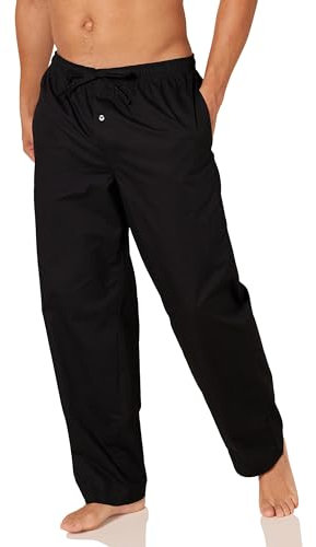 Amazon Essentials Pantalon de Pyjama Tissé, avec Poches, Coupe Droite Homme, Noir, XL