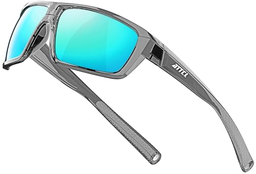 ATTCL Herren Polarisierte Wrap Sonnenbrille UV-Schutz Sportbrille TR90 Rahme Ultraleicht 5001 Clear+Blue