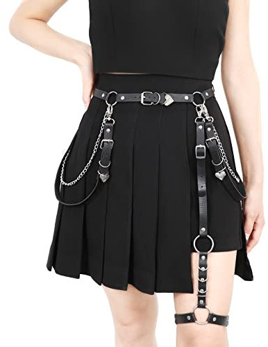 JASGOOD Damen Kettengürtel, PU Leder Punk Taillengürtel für Damen, Gothic Rock Gürtel