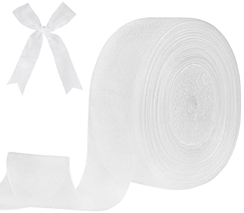 tenn well Ruban Chiffon Blanc, 40 mm x 45 Mètres Ruban Blanc Large DIY Décoration Loisirs Créatif pour Emballage Cadeau Artisanat Mariage Cérémonie Faire Nœud Papillon