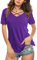 Beluring Damen Sommer Kurzarm T-Shirt V-Ausschnitt Tunika Top Lässige Oberteil Bluse Shirt, Violett XL