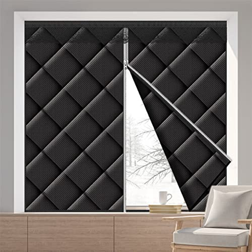 Liveinu Isolant Thermique Isolation Porte Avec Fermeture éclair Moustiquaire Rideau De Porte Isolant Coton Rideau d'occultation Coupe-vent Imperméable Isolation Phonique 150x130cm Noir