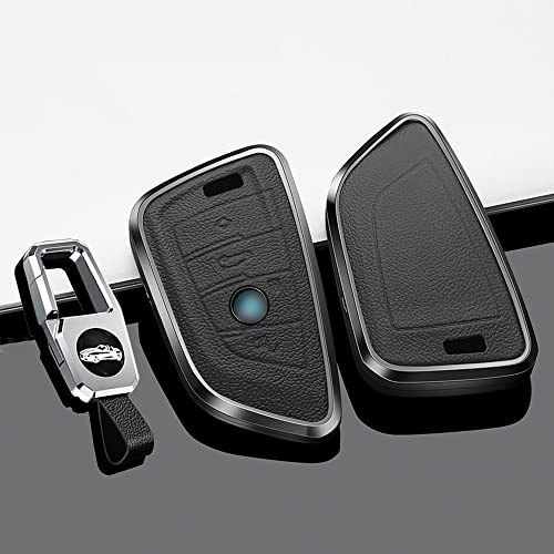 ontto Autoschlüssel Hülle Schutzhülle Cover Passt für BMW X1 X2 F39 X3 X5 X6 X7 X5M 1er 3er 5er 6er 7er G20 G30 G11 F15 F16 G01 Fernbedienung Schlüsselanhänger Metall Leder Schlüsseletui-Schwarz A