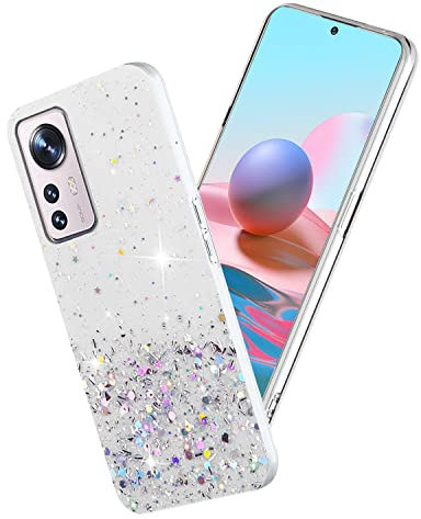 Yarxiawin Custodia per Xiaomi 12 Lite Silicone Rosa, Effetto Glitter per Xiaomi 12 Lite Cover Trasparente Brillante Morbida Sottile Case Regalo per Donne (Trasparente)