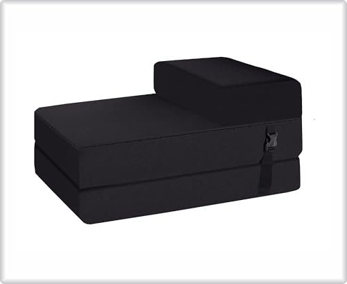 BBLOSSOM Fold Out Guest Chair Z Bed Futon Sofa Comfortable Luxury Foam for Adult and Kids Lounger Mattress (Black)