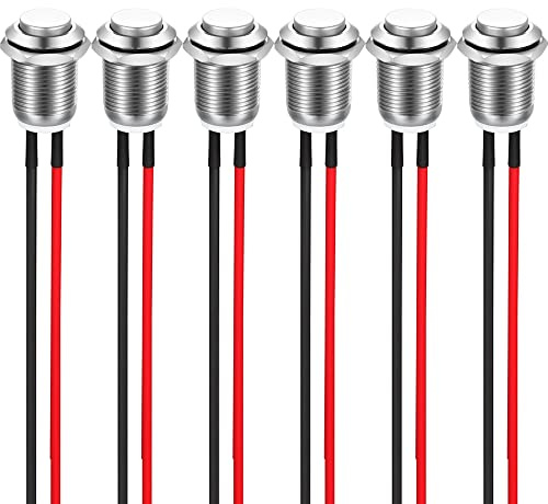 Guuzi 6 Pezzi 12mm 2A 12V/24V/125V/250VAC Pulsante Momentaneo Guscio In Metallo Con Precablaggio, Pulsante Impermeabile Ip65 (Testa Alta)