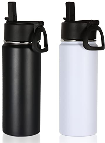 Volhoply 530ml Trinkflasche Edelstahl Zwei Packungen,Doppelwandig Vakuum Isolierte Thermosflasche mit Strohhalm,Metall Water Bottle,BPA-Frei Thermoskanne für kinder, Schule, Outdoor(Mischen,2 Set)