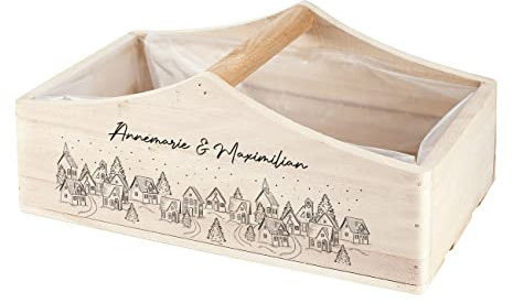 Herz & Heim® Pflanzkorb als Deko- oder Verpackungsaccessoire zu Weihnachten/mit Motiv und Wunschtext personalisiert 1 Griff - verschneite Stadt