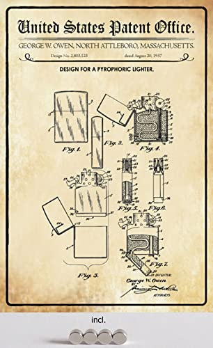 DekoDrom® Blechschild 20 x 30 cm US Patent Sturm Feuerzeug historisches Motiv mit Magnete Wand Deko Sammler Geschenk