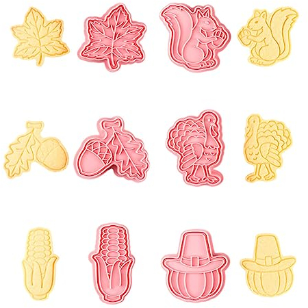 CANDeal Lot De 6 Emporte-pièces Pour Thanksgiving D'automne – Feuille D'érable, Maïs, Citrouille, Gland, écureuil, Dinde, Moules à Biscuits En Plastique Avec Piston Presseur