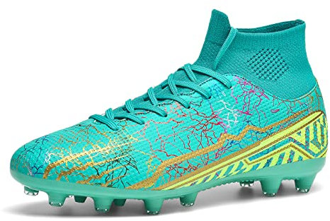 ELAPHURUS Fußballschuhe Herren High Top Spike Cleats Fussballschuhe Outdoor Sportschuhe Professionelle Athletics Trainingsschuhe Fußball Stiefel, Zyan, 45EU