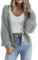 Hotouch Cardigan Femme Manches Longues Col en V Cardigan Court Grosse Maille Veste avec Bouton Élégant Décontracté Vert Clair XXL