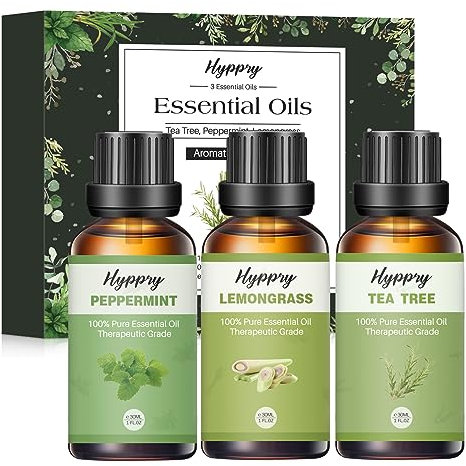 3 x 30ml Herbal Essential Oils Set, Tea Tree, Peppermint, Lemongrass - 100% Pure & Natural Essential Oil for Diffuser, Aromatherapy, Home Cleaning