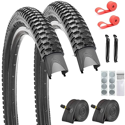 2 Stück Fahrradreifen 66 x 5,3 cm Mountainbike Klapprad Reifen mit 2 Innenschläuchen, 2 Hebel, 2 Felgenstreifen, klebstofffreies Flicken-Set (66 x 2,1)