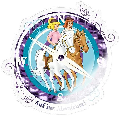 Spreadshirt Bibi Und Tina Auf Ins Abenteuer Kompass Sticker, max. 10 x 10 cm, 10 x 10 cm, Transparent glänzend