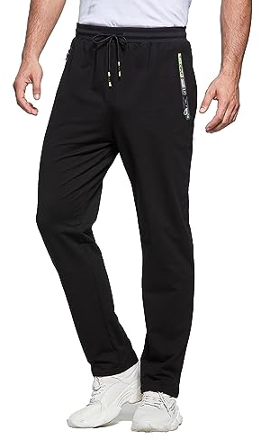 JustSun Jogginghose Herren Baumwolle Sporthose Herren Lang Trainingshose Männer Sweatpants Freizeithose Jogger Sport Hose Herren mit Reissverschluss Schwarz XL