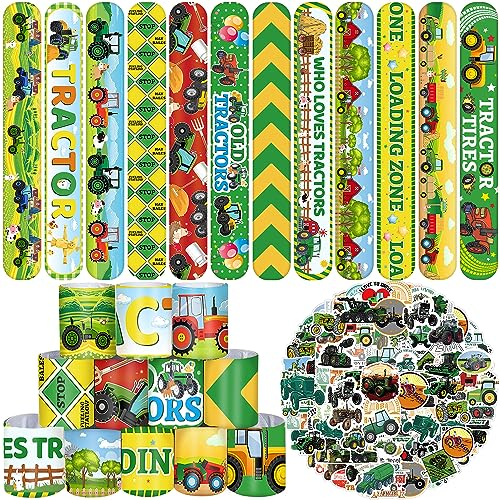 74 Stück Traktor-Partygeschenke, 24 Stück Traktor-Slap-Armbänder, 50 Stück Traktor-Aufkleber, Traktor-Partyzubehör, Traktorzubehör, Traktor-Party-Geschenke, Dekorationen für Kinder, Mädchen, Jungen,