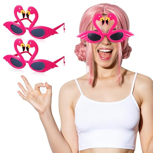 Sinmoe 2 Stück Flamingo Sonnenbrillen Luau Party Sonnenbrille Hawaii Lustige Brillen Sommer Strand Thema Requisiten Neuartige Tropische Kinder Party Brillenrahmen für Geburtstag Karneval, Rosarot