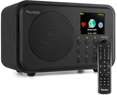 Audizio Vicenza Portable DAB Radio with Bluetooth and Internet Digital Radio, DAB+, Bluetooth 5.0, FM Tuner, Rechargeable Battery, Colour Display, Alarm Clock, Compact Design - Black