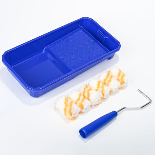 Mini Paint Roller Set, 2 Microfiber Paint Roller, 6* Roller Sleeves, 1* Paint Tray, 1* Small Paint Rolle Frame, Short Pile Microfibre Paint Roller Set for DIY Painting on Walls & Ceilings