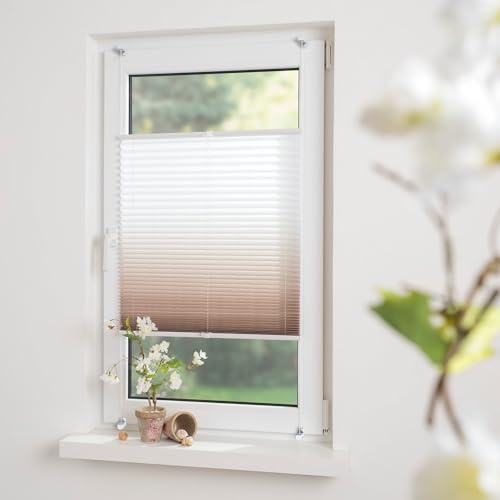 Bedrucktes Klemmfix-Plissee mit Farbverlauf, Lichtschutz, Sichtschutz, verspannt, ohne Bohren oder Schrauben, Breite: 40 cm/Länge: 130 cm, caffee Latte